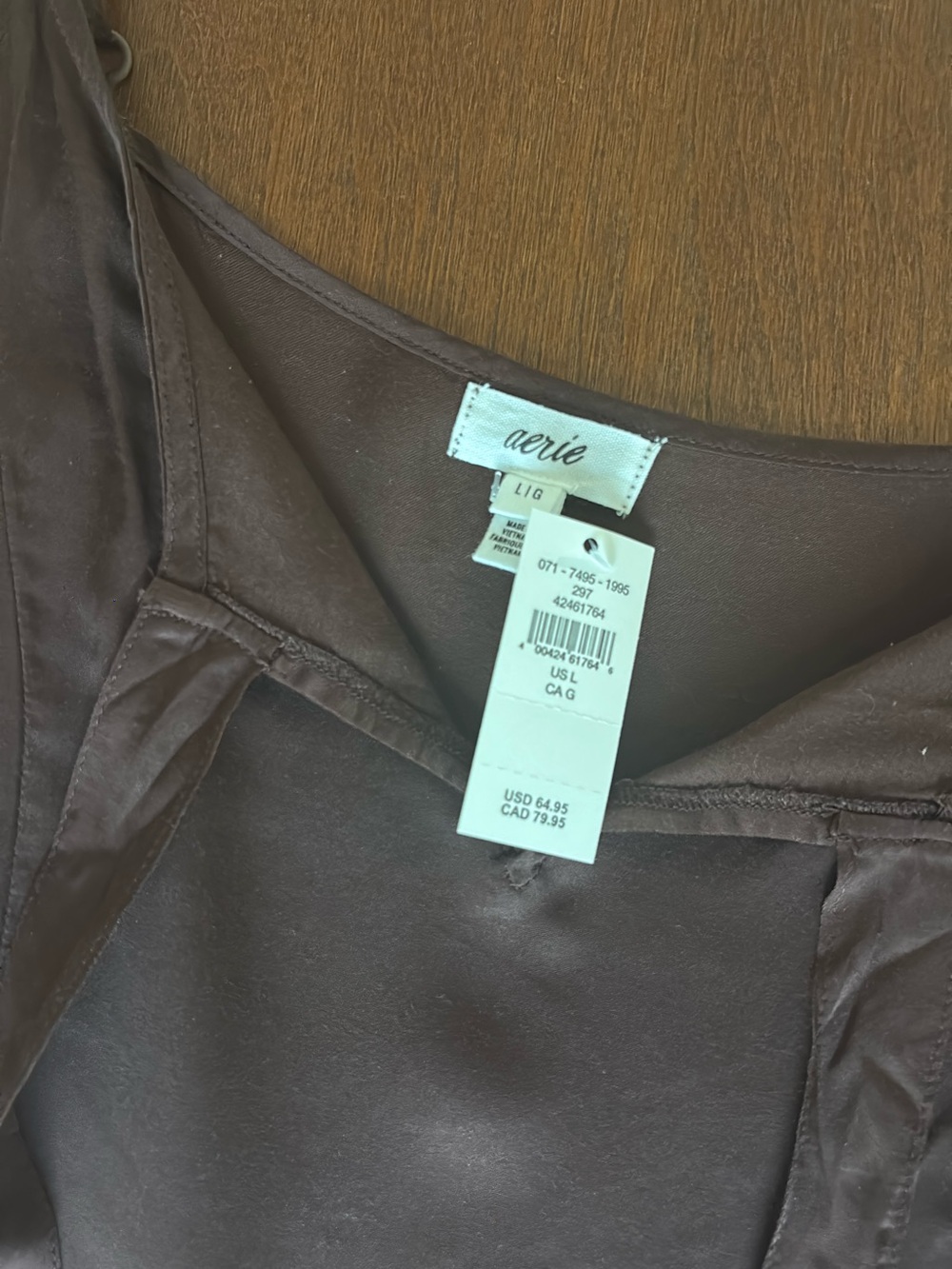 aerie Chocolate Brown Satin Slip Dress with Spaghetti Straps - Picture 3 of 7
